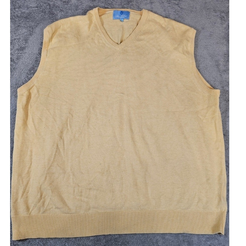 Ben Silver Charleston Mens XXL Yellow V-Neck Knit Sweater Vest Preppy Classic